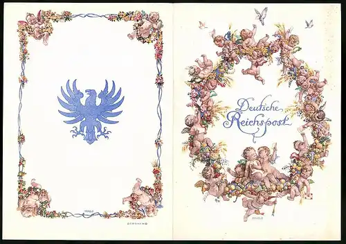 Telegramm Deutsche Reichspost, 1933, Engel mit Briefen und Blumen, Entwurf: Arnold