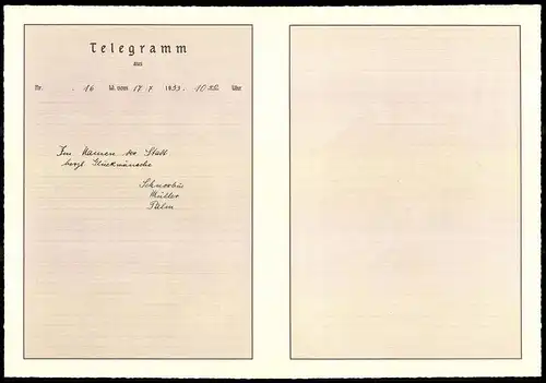 Telegramm Deutsche Reichspost, 1933, Menschen auf Pferden, Entwurf: E. Feyerabend