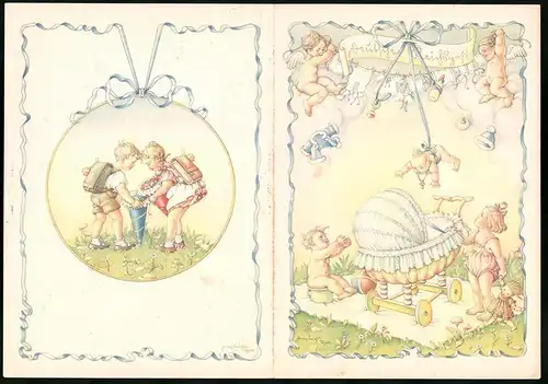 Telegramm Deutsche Reichspost, 1936, Kinder mit Kinderwagen, Entwurf: Scholl