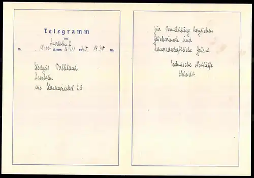 Telegramm Deutsche Reichspost, 1940, Segelschiff mit , Entwurf: Hans Bohrdt