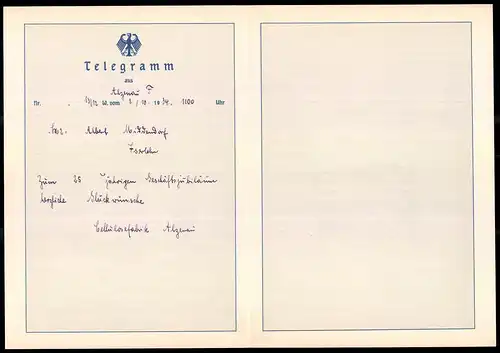 Telegramm Deutsche Reichspost, 1934, Segelschiff mit Dampfschiff, Entwurf: Hans Bohrdt