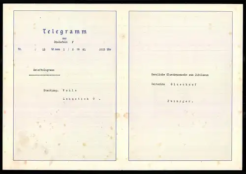 Telegramm Deutsche Reichspost, 1941, Segelschiff mit , Entwurf: Hans Bohrdt