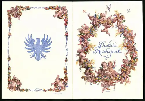 Telegramm Deutsche Reichspost, 1934, Engel mit Blumenkranz, Entwurf: Arnold