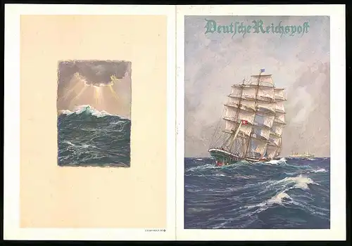 Telegramm Deutsche Reichspost, 1937, Segelschiff bei leichtem Wellengang mit , Entwurf: Hans Bohrdt