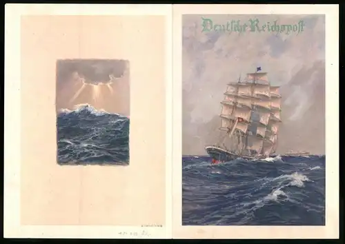 Telegramm Deutsche Reichspost, 1940, Segelschiff bei leichtem Wellengang mit , Entwurf: Hans Bohrdt