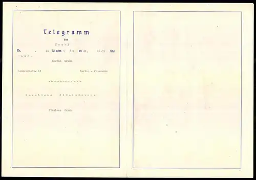 Telegramm Deutsche Reichspost, 1940, Segelschiff bei leichtem Wellengang mit , Entwurf: Hans Bohrdt