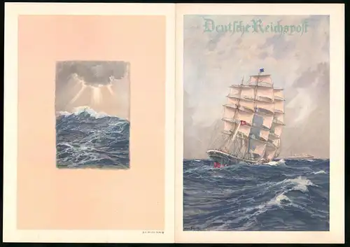 Telegramm Deutsche Reichspost, 1937, Segelschiff mit  und Dampfschiff, Entwurf: Hans Bohrdt