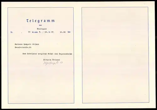 Telegramm Deutsche Reichspost, 1937, Segelschiff mit  und Dampfschiff, Entwurf: Hans Bohrdt