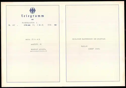 Telegramm Deutsche Reichspost, 1937, Segelschiff mit  und Dampfschiff, Entwurf: Hans Bohrdt