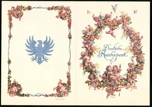 Telegramm Deutsche Reichspost, 1935, Engel mit Brief und Blumen, Entwurf: Arnold