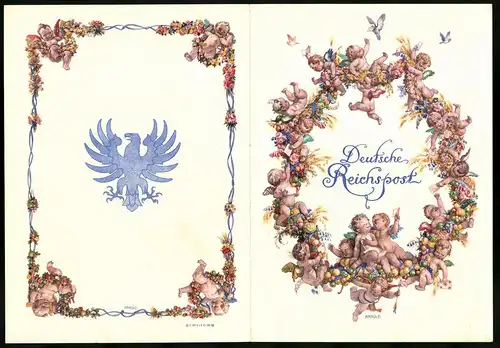 Telegramm Deutsche Reichspost, 1935, Engel mit Brief und Blumen, Entwurf: Arnold