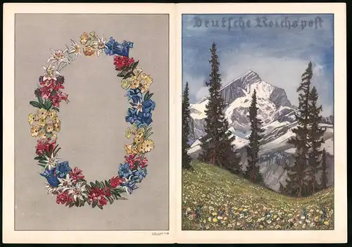 Telegramm Deutsche Reichspost, 1933, Blumenwiese mit Bergpanorama, Entwurf: Carl Reiser