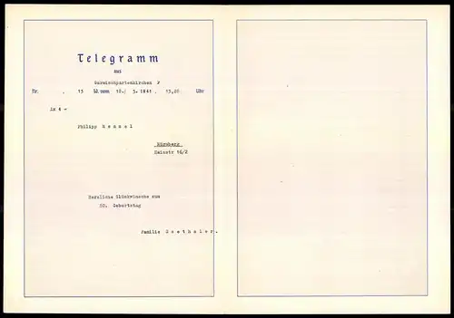 Telegramm Deutsche Reichspost, 1941, Bergmassiv mit blühender Wiese, Entwurf: Carl Reiser