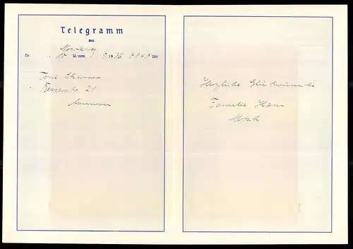 Telegramm Deutsche Reichspost, 1936, Engel mit Briefen, Entwurf: Arnold, mit Beiblatt