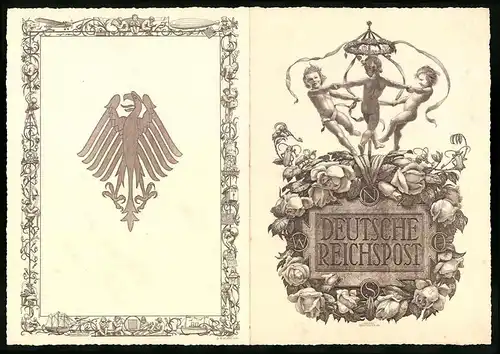 Telegramm Deutsche Reichspost, 1936, Reigentanz und Blumendekor, Entwurf: Hanns Bastanier, mit Beiblatt