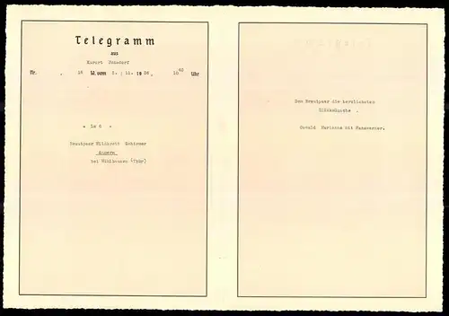 Telegramm Deutsche Reichspost, 1936, Reigentanz und Blumendekor, Entwurf: Hanns Bastanier, mit Beiblatt