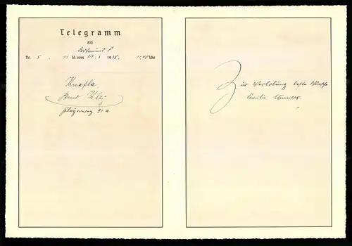 Telegramm Deutsche Reichspost, 1938, Idylle am Fluss mit Vögeln, mit Beiblatt