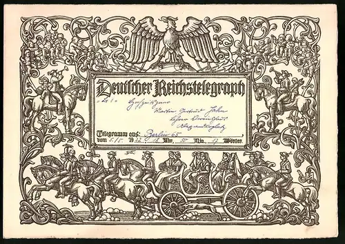 Telegramm Deutscher Reichstelegraph, 1932, Trachtenumzug und Reichsadler, Entwurf: Erich Feyerabend