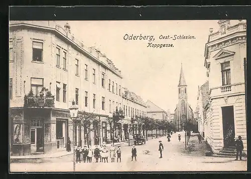 AK Oderberg, Geschäfte an der Koppgasse, Kinder auf der Strasse