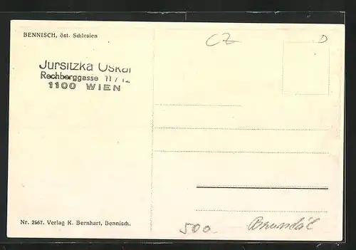 Künstler-AK Bennisch, Teilansicht mit Kirche