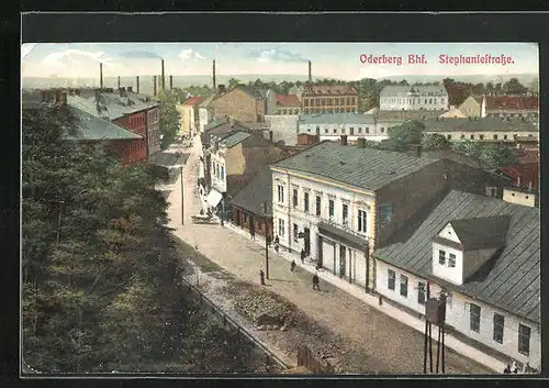 AK Oderberg, Bahnhof, Stephaniestrasse mit Passanten