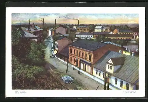 AK Oderberg, Strassenpartie mit Blick über die Dächer des Ortes