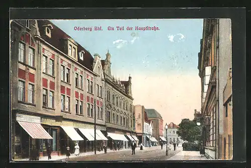 AK Oderberg, Bahnhof, Ein Teil der Hauptstrasse mit Geschäften