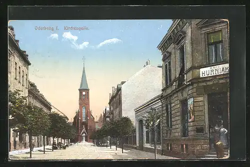 AK Oderberg, Kirchengasse mit Geschäft