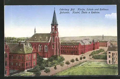 AK Oderberg, Blick auf Kirche, Schule und Rathaus