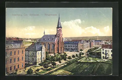 AK Oderberg, Blick auf Ringstrasse mit Kirche