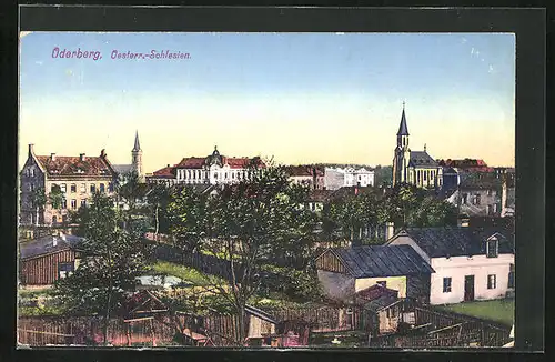 AK Oderberg, Ort mit Gärten und Kirche