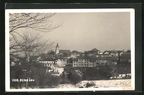 AK Hor. Benesov, Teilansicht des Ortes im Schnee