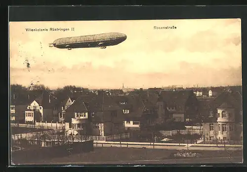 AK Rüstringen, Luftschiff Zeppelin über der Villenkolonie Rosenstrasse