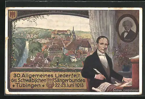 AK Tübingen, 30. Allgem. Liederfest des Schwäb. Sängerbundes 1913, Teilansicht, PP27 C 186 /03, Ganzsache