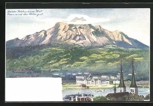 Künstler-AK Ernst Schlemo, Killinger Nr. 202: Luzern & Pilatus, Berg mit Gesicht / Berggesichter