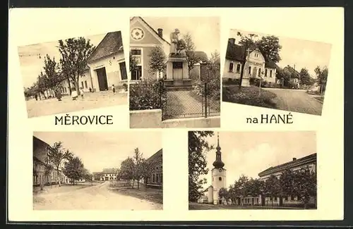 AK Merovice na Hané, Denkmal, Kirche, Ortspartie