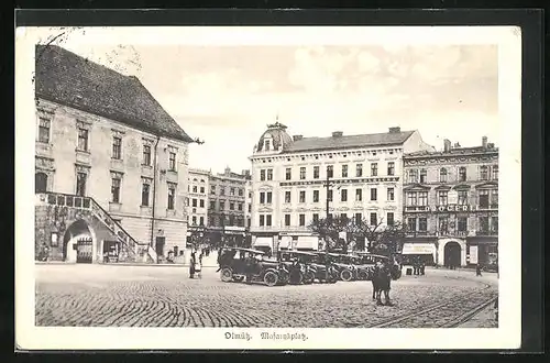 AK Olmütz, Marktplatz mit Drogerie von E. Bartojek