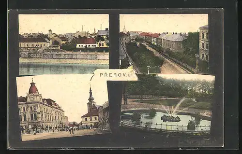 AK Prerov, Marktplatz, Springbrunnen, Kanal