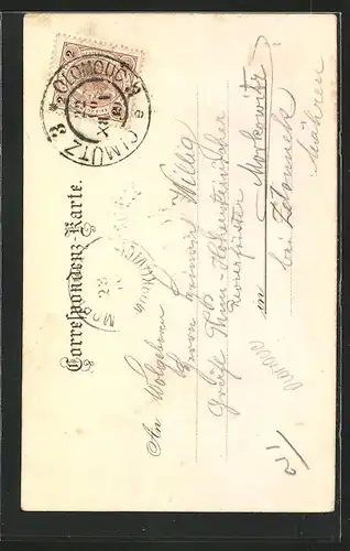 Lithographie Olmütz, Besucher vor der astronomischen Kunstuhr