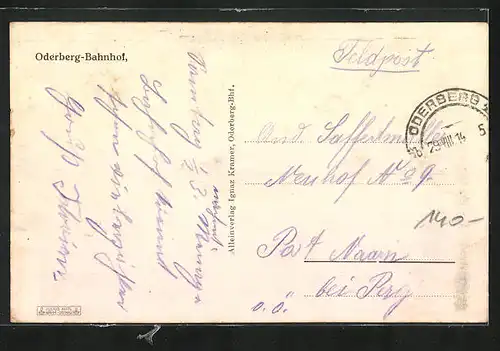 AK Oderberg, Strassenpartie mit Bahnhof