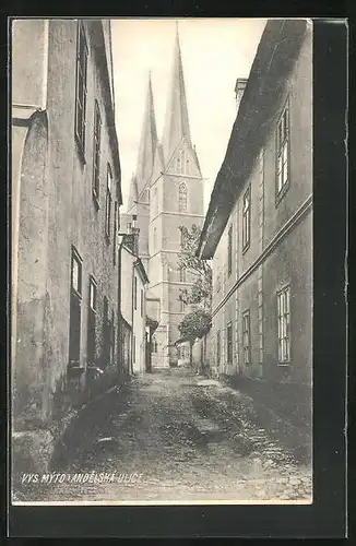 AK Vysoké Mýto, Andelská Ulice, Strassenpartie mit Kirchblick