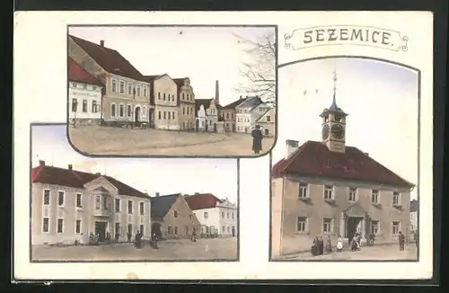 AK Sezemice, Platz mit verschiedenen Gebäuden