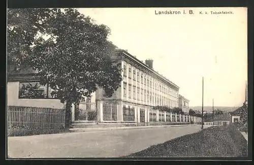 AK Landskron i. B., K.k. Tabakfabrik an der Bahnhofstrasse