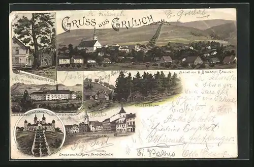 Lithographie Grulich, Kressenbrunn, Wallfahrtkirche, Ringplatz