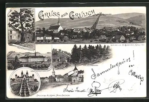 Lithographie Grulich, Pforte zum Muttergottesberg, Kressenbrunn, Wallfahrtskirche