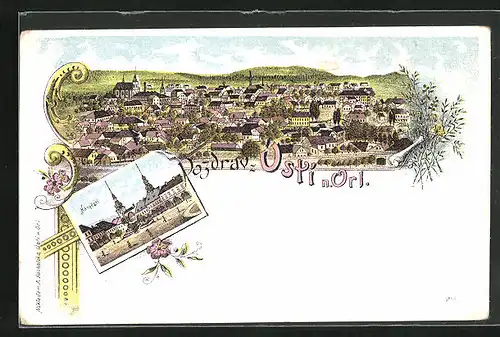 Lithographie Ústí nad Orlicí, Ortsansicht, Namesti