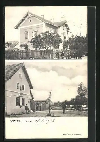 AK Strasov, Hostinec /Gasthaus Vejvody, Grosses Haus