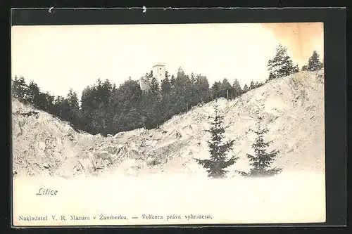 AK Litice nad Orlici, Turm über einem Felsabbruch