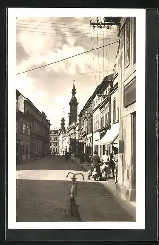 AK Vysoké Mýto, Strassenpartie mit Uhrenturm