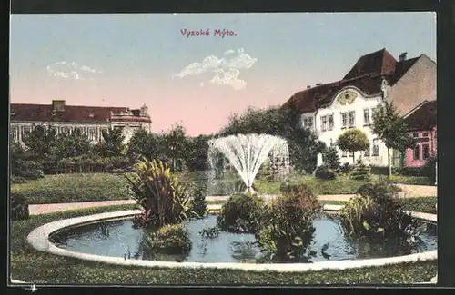 AK Vysoké Mýto, Springbrunnen einer Gartenanlage